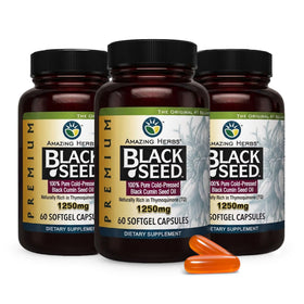 Amazing Herbs Huile de Graines Noires 1250mg 60 Capsules Molles