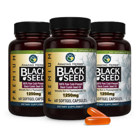 Amazing Herbs Huile de Graines Noires 60 gélules 1250mg vue de face