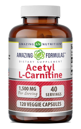 Amazing Nutrition Acétyl L-Carnitine 1500 mg gélules végétariennes face avant