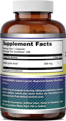 Amazing Nutrition Acide Alpha Lipoïque 120 capsules avec des ingrédients naturels