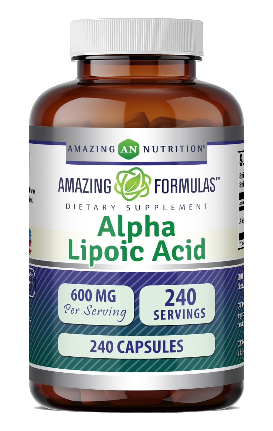 Amazing Nutrition Acide Alpha Lipoïque 600 mg 240 capsules vue de face