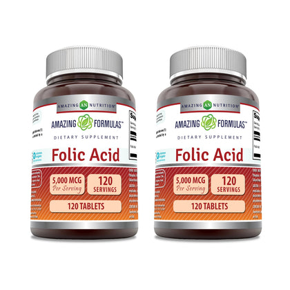 Amazing Nutrition Acide Folique 5000 Mcg 120 comprimés vue avant