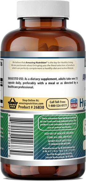 Amazing Nutrition Acide Hyaluronique 200 Mg Capsules sur une surface en bois