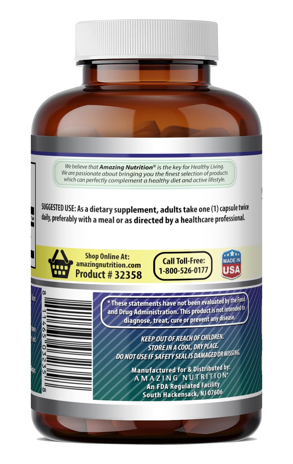 Amazing Nutrition Alpha Lipoic Acid 200 Mg complément alimentaire, côté de la boîte