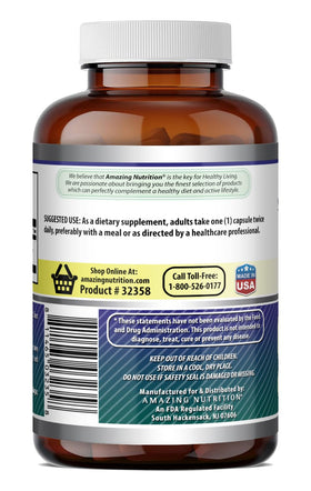 Amazing Nutrition Alpha Lipoic Acid 200 Mg complément alimentaire, côté de la boîte