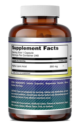 Amazing Nutrition Alpha Lipoic Acid 200 Mg complément alimentaire, présentation sur une table