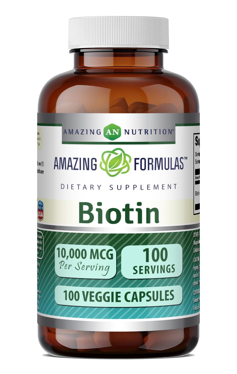 Amazing Nutrition Biotine 10000 mcg capsules végétales, vue de face