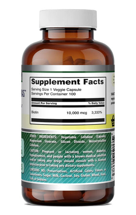Amazing Nutrition Biotine 10000 mcg, vue de côté avec capsules visibles