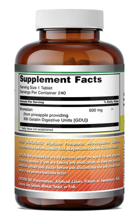 Amazing Nutrition Bromélaïne 500 mg, vue de l'arrière avec ingrédients