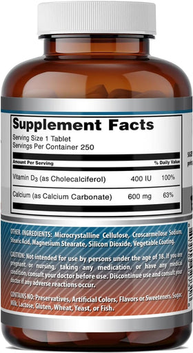 Amazing Nutrition Calcium 600 mg avec Vitamine D3, vue arrière