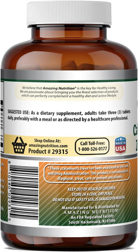 Amazing Nutrition Calcium Magnésium Zinc 300 comprimés avec un verre d'eau