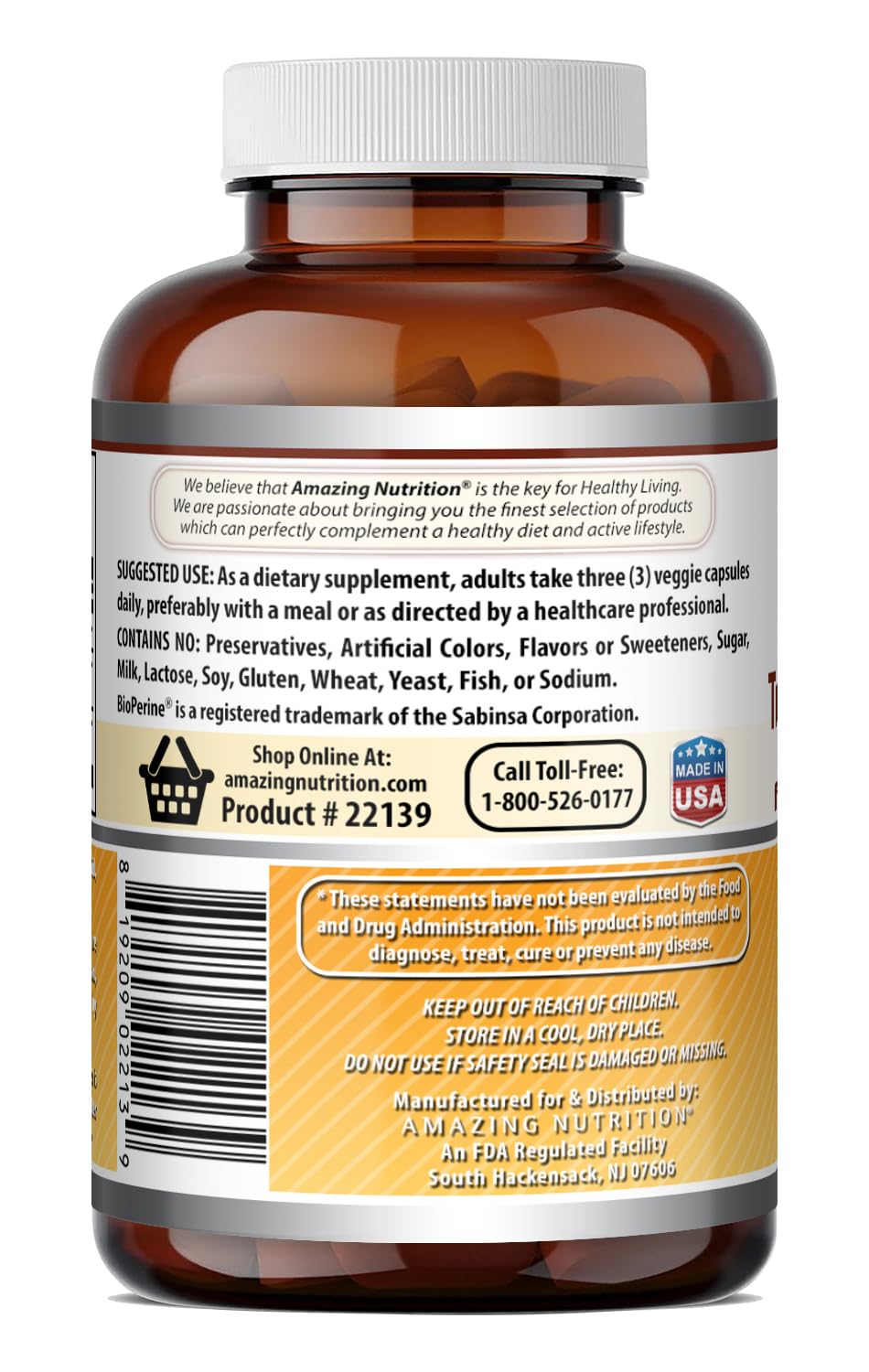 Amazing Nutrition Curcuma Curcumin 2250 Mg capsules végétales avec ingrédients