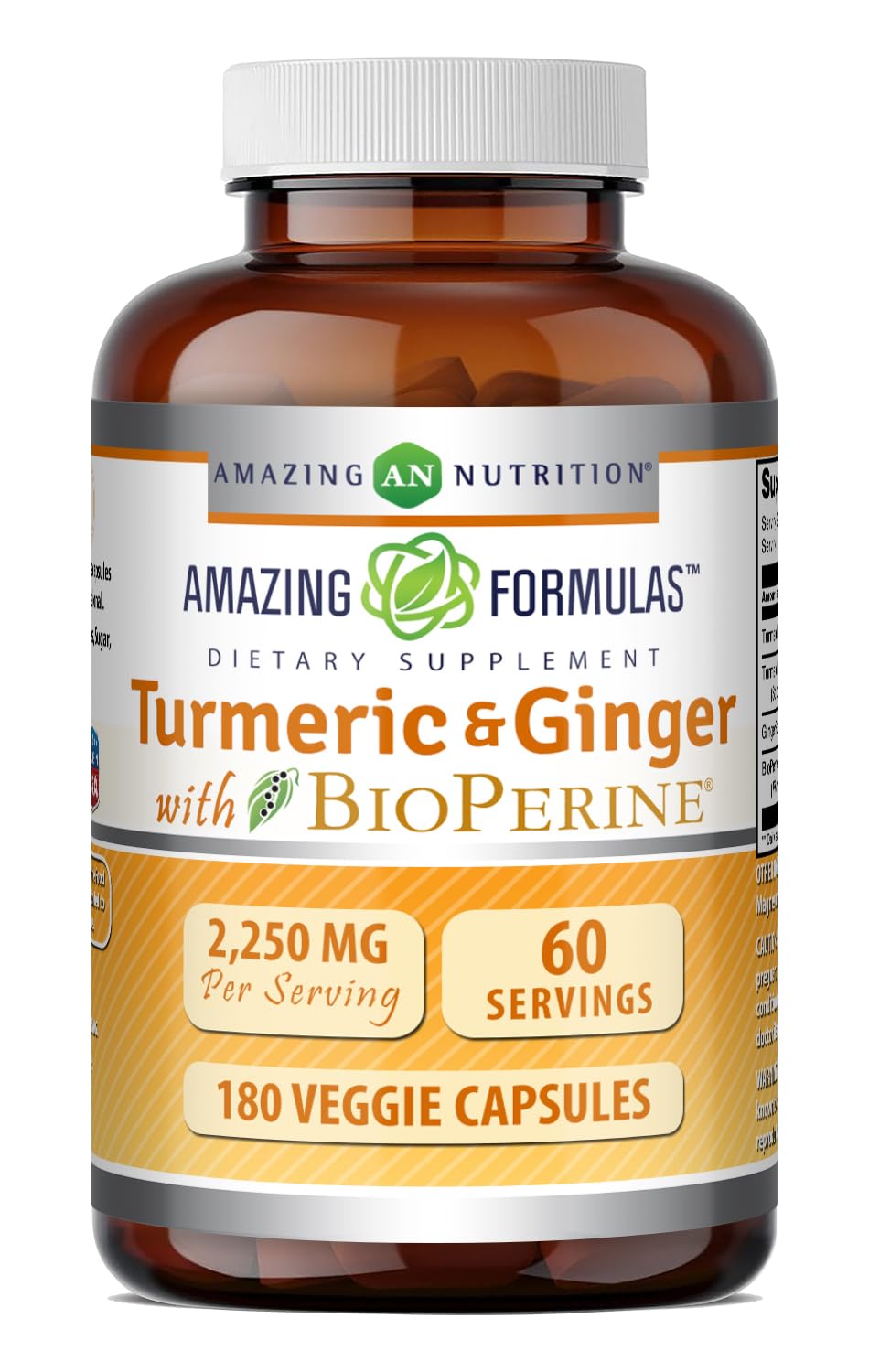 Amazing Nutrition Curcuma Curcumin & Ginger 180 gélules végétales vue de face