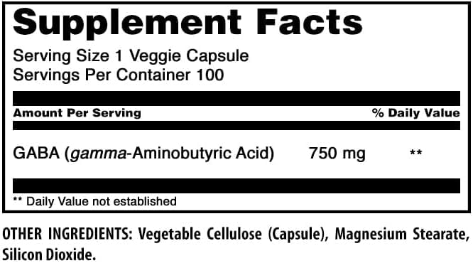 Amazing Nutrition GABA 750 mg capsules végétariennes sur fond blanc