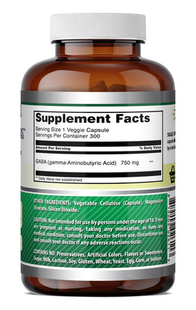 Amazing Nutrition GABA 750 mg, vue de l'arrière avec informations nutritionnelles