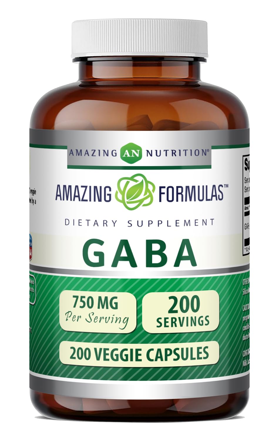 Amazing Nutrition GABA 750mg Capsules Végétales 200 unités vue de face