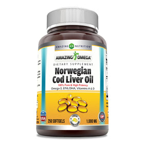 Amazing Nutrition Huile de Foie de Morue Norvégien 1000 mg 250 gélules vue avant