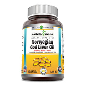 Amazing Nutrition Huile de Foie de Morue Norvégien 1250 Mg gélules vues de face