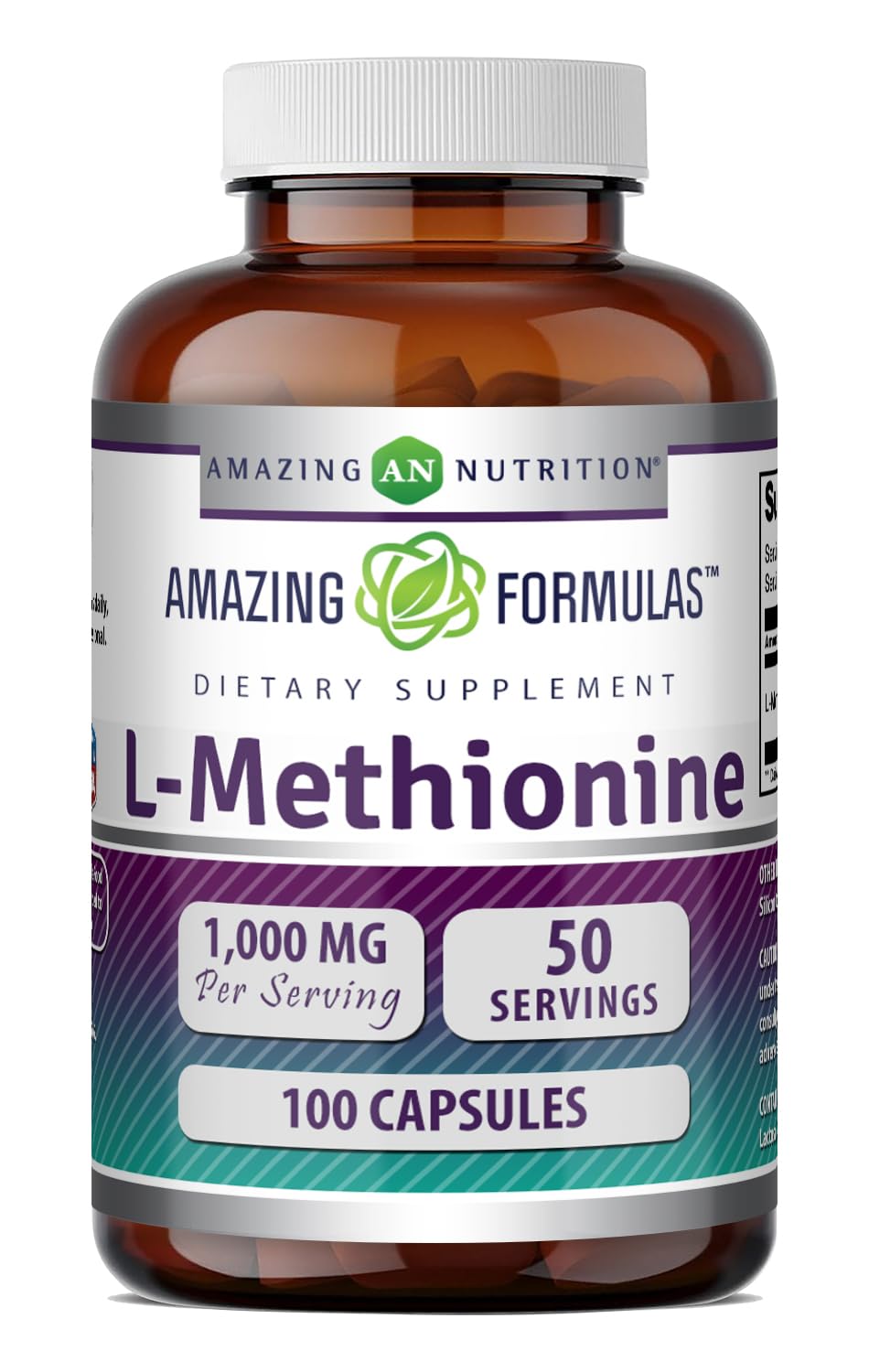 Amazing Nutrition L-Méthionine 1000 Mg 100 capsules front view