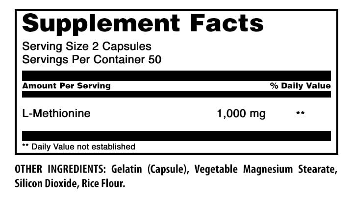 Amazing Nutrition L-Méthionine 1000 Mg 100 capsules side view