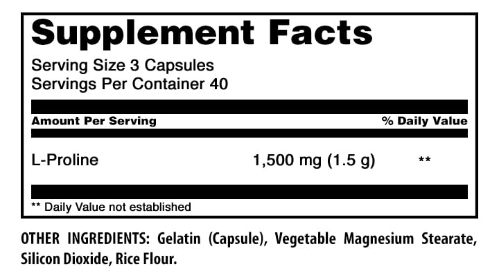 Amazing Nutrition L-Proline 1500 Mg bottle side view