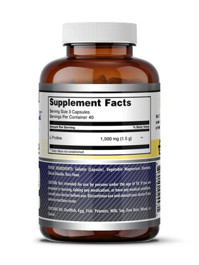 Amazing Nutrition L-Proline 1500 Mg nutritional information label