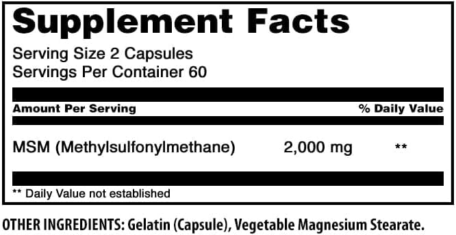 Amazing Nutrition MSM 2000 mg complément alimentaire - vue latérale