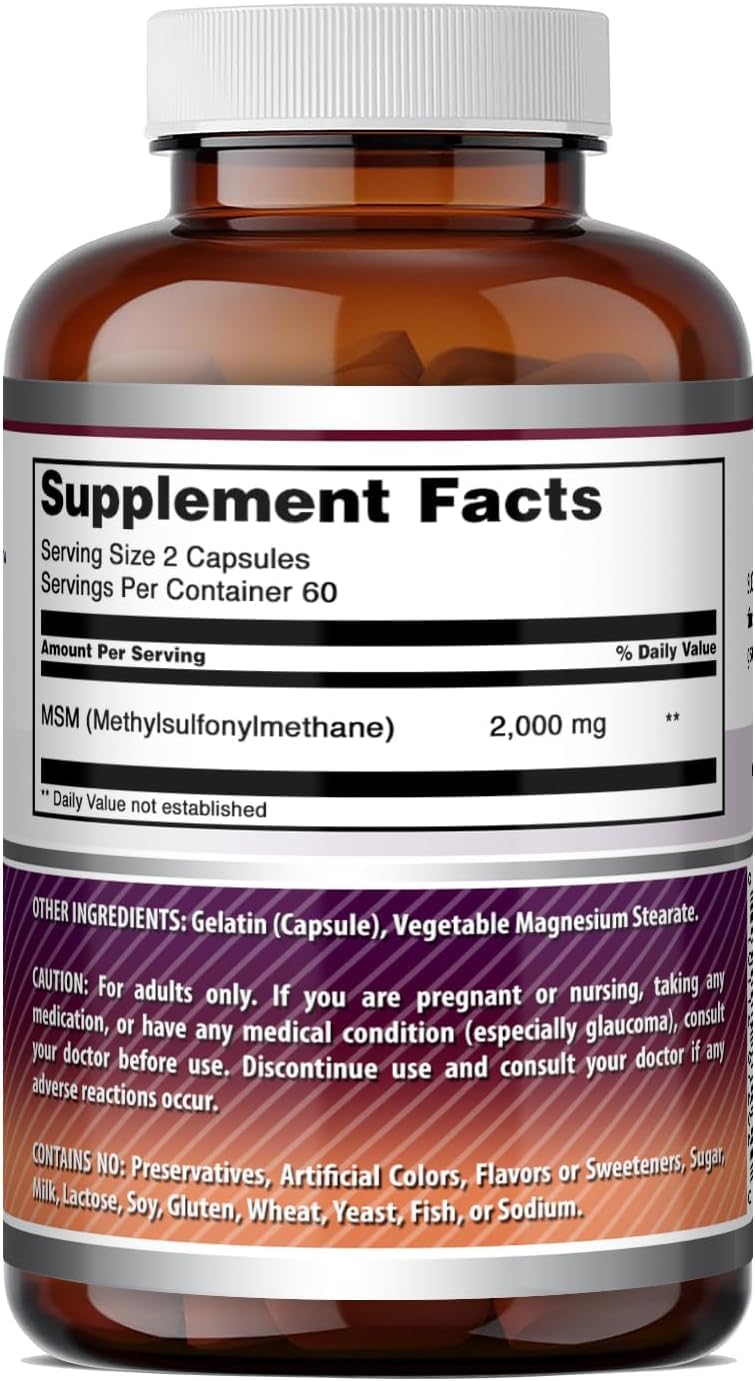 Amazing Nutrition MSM 2000 mg - flacon ouvert avec capsules