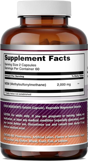 Amazing Nutrition MSM 2000 mg - flacon ouvert avec capsules