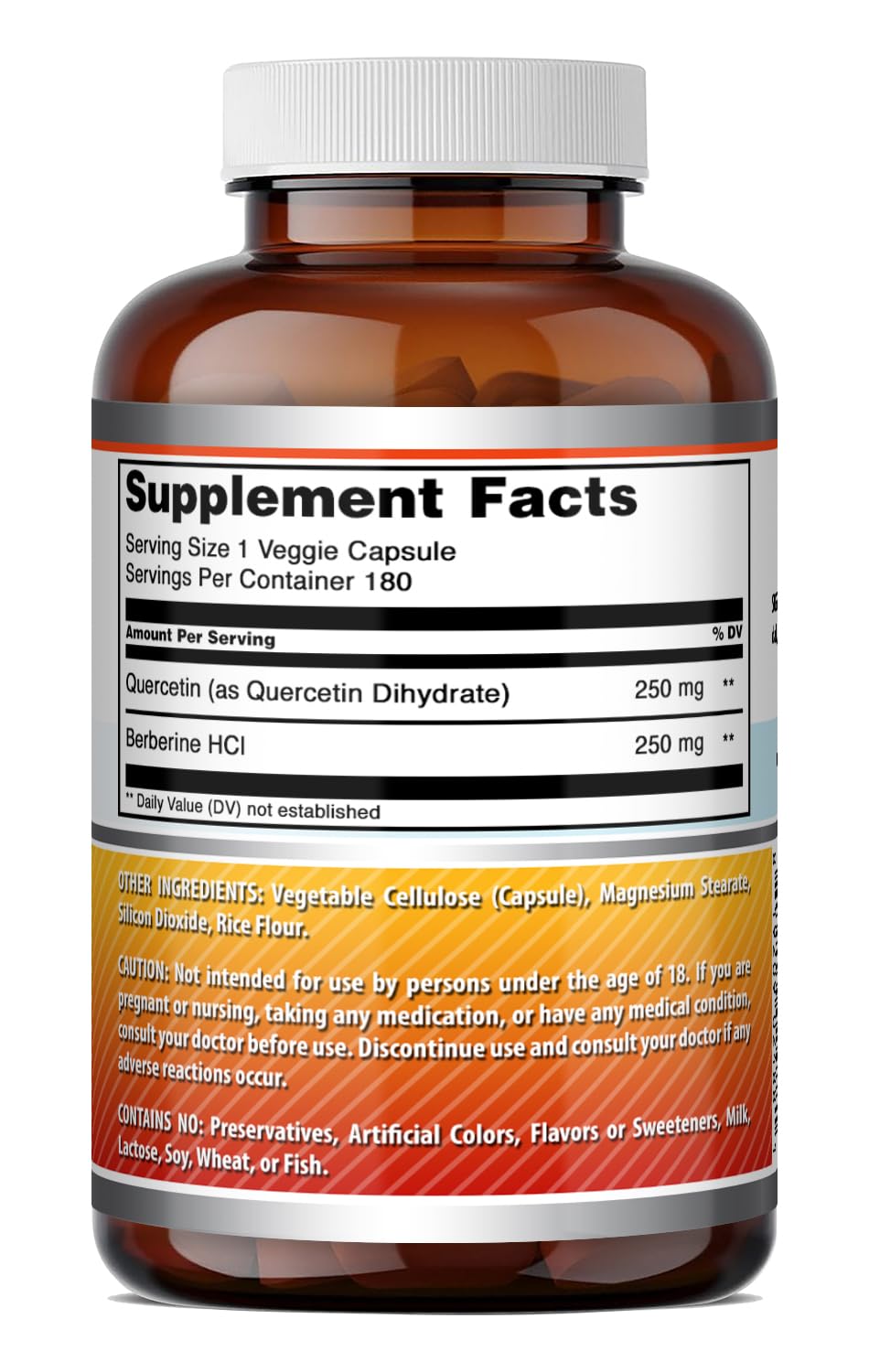 Amazing Nutrition Quercétine et Berbérine 250mg capsules sur une table en bois