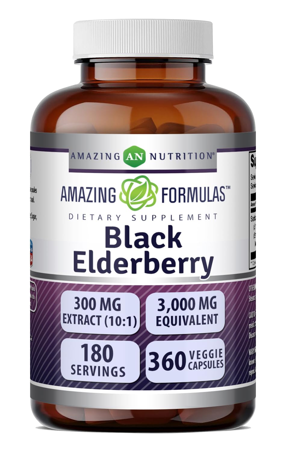 Amazing Nutrition Sambucus Baies Noires 360 gélules végétales, vue de face