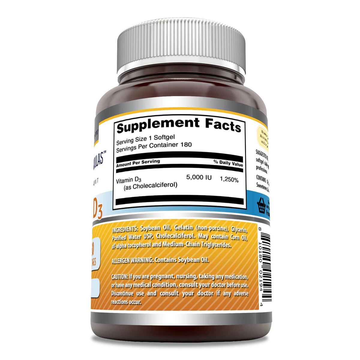 Amazing Nutrition Vitamine D3 5000 IU Softgel avec gélule en gros plan