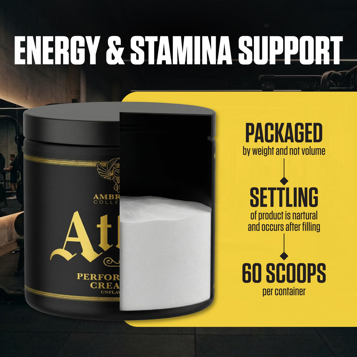 Ambrosia Atlas Poudre de Créatine Monohydrate avec un shaker