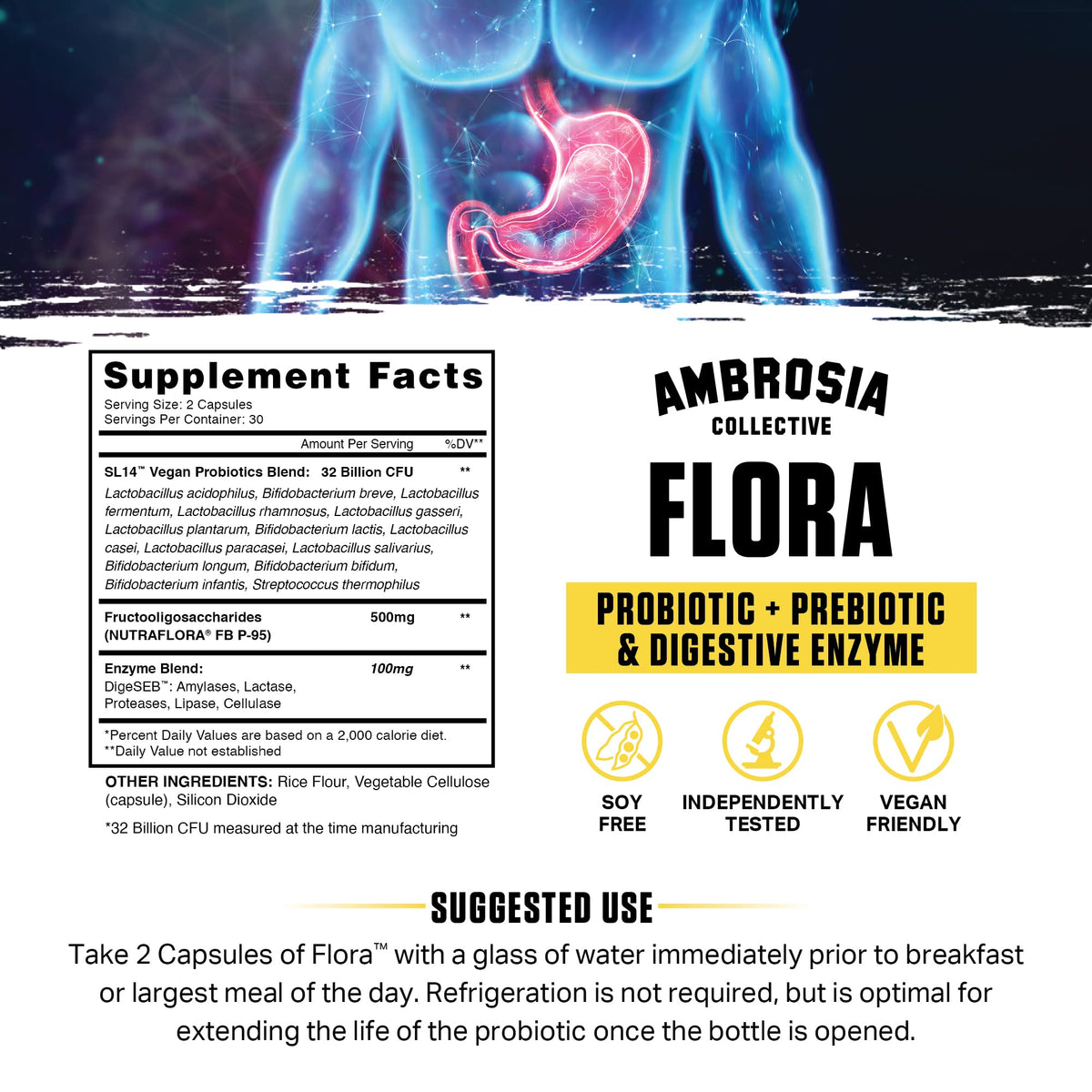 Ambrosia Flora Enzymes daily Végétaliens 60 Capsules vue arrière