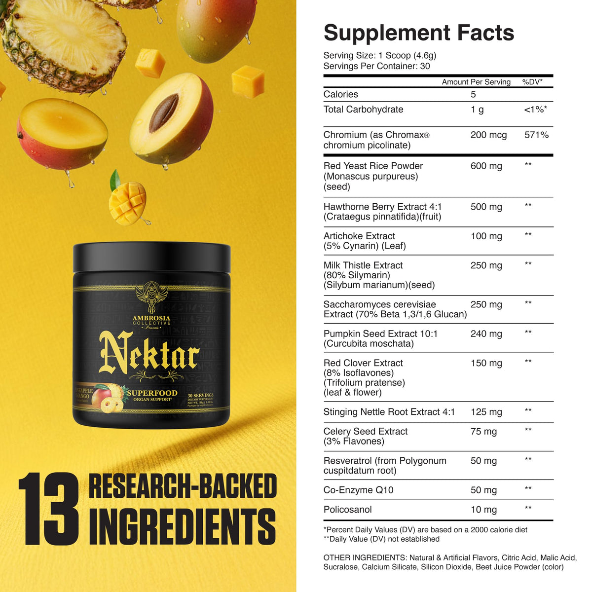 Ambrosia Nektar Poudre Superaliment 209g ingrédients sur l'étiquette