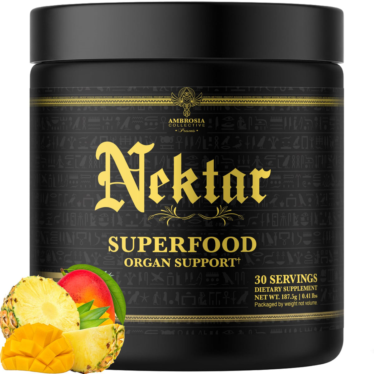 Ambrosia Nektar Poudre Superaliment 209g saveur Ananas Mangue vue de face
