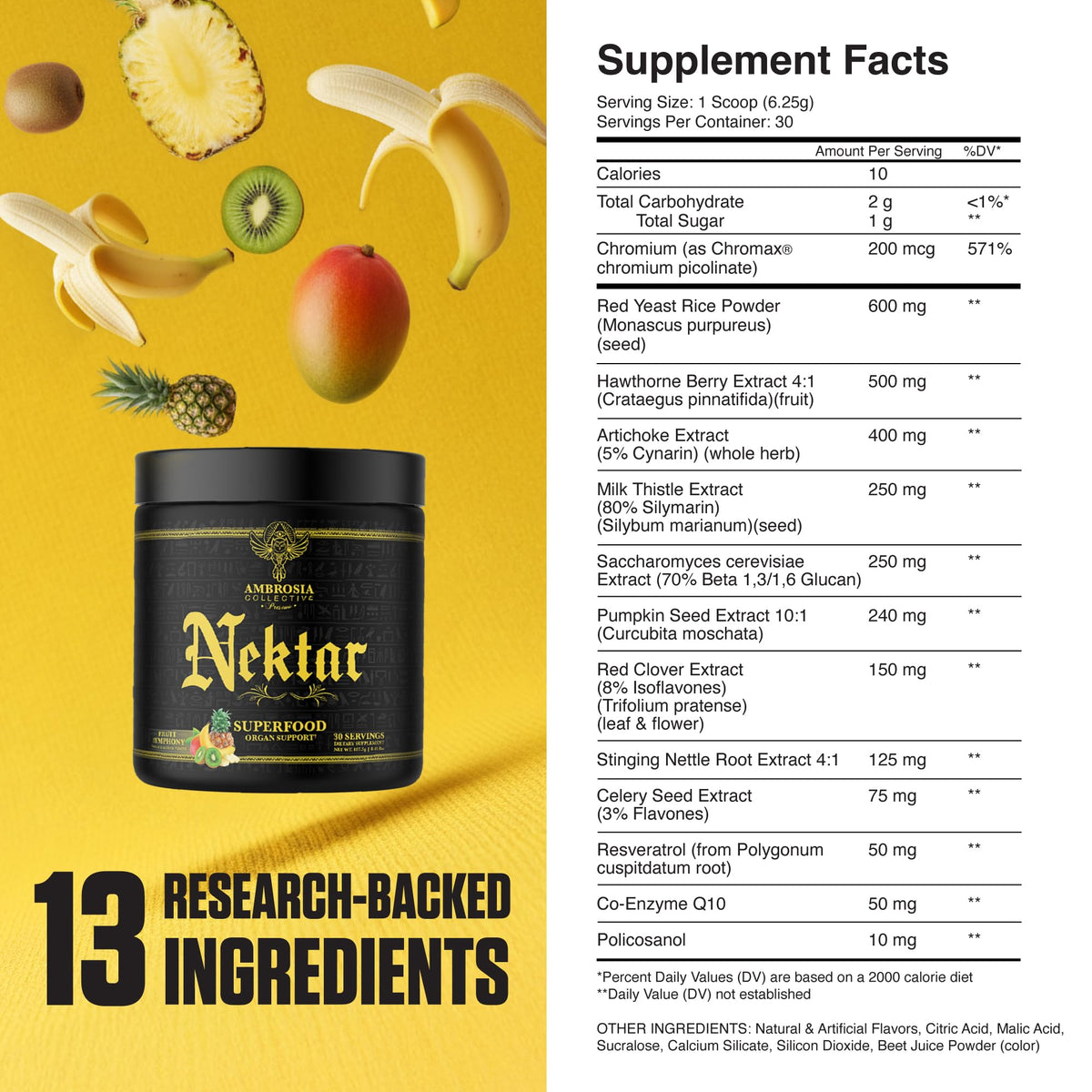Ambrosia Poudre Superfood Nektar 259g ingrédients sur l'étiquette