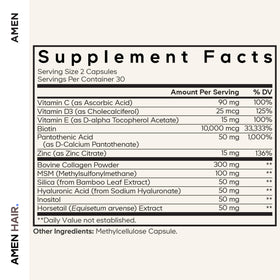 Amen Compléments Cheveux 10 000 mcg Biotine côté de l'emballage