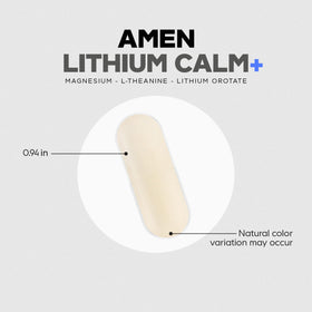 Amen Lithium Calm+ sur une table avec d'autres suppléments