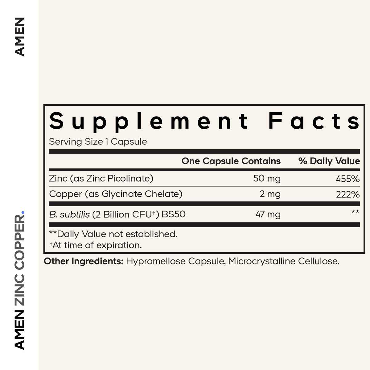 Amen Zinc et Cuivre 90 capsules avec étiquette