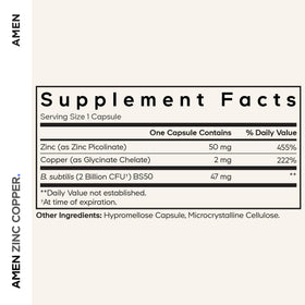 Amen Zinc et Cuivre 90 capsules avec étiquette
