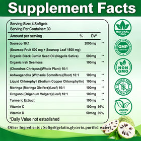 AMENQ hHEALTH Soursop 10 en 1, gélules sur une table en bois