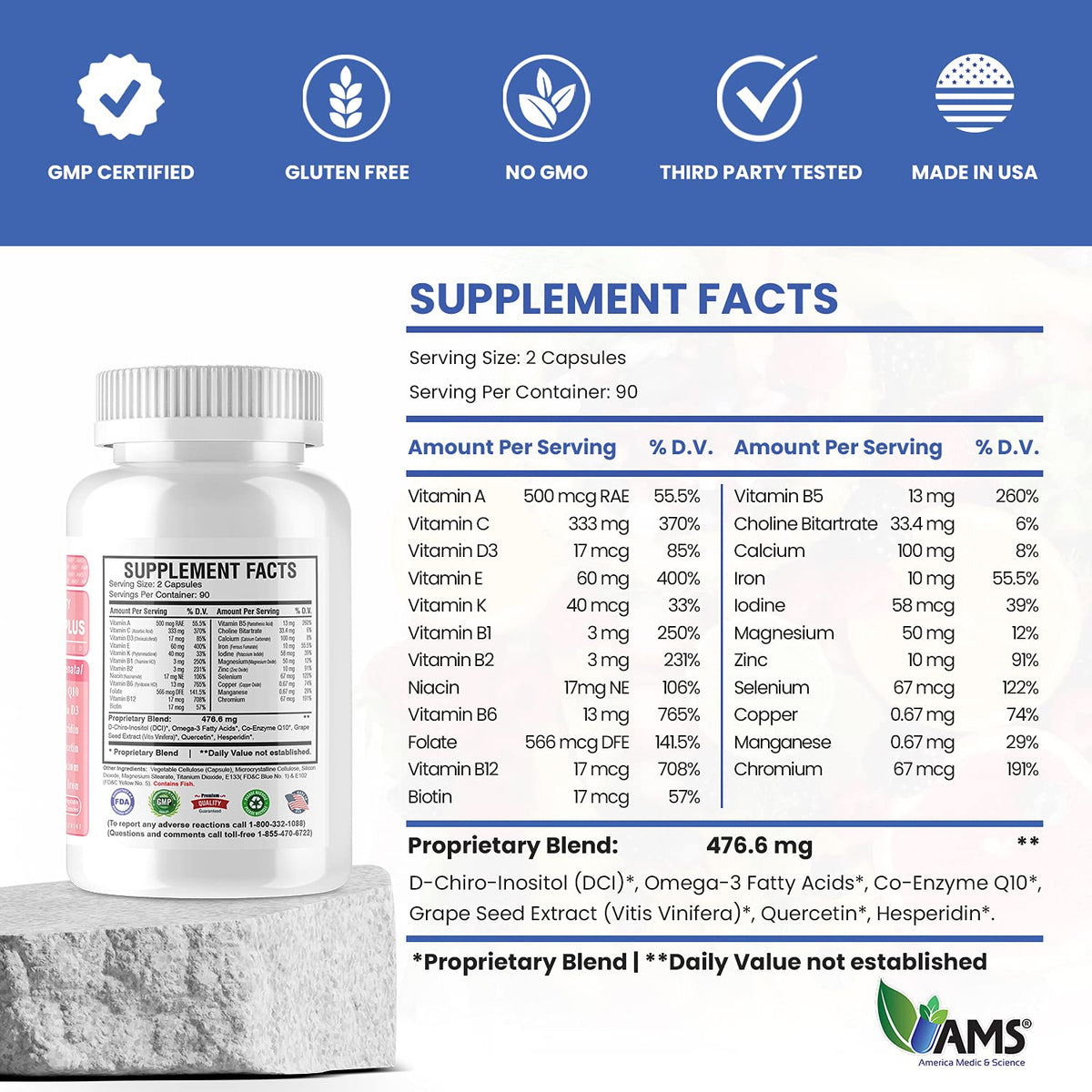 America Medic & Science Préconception Plus 180 capsules, ouverture du flacon