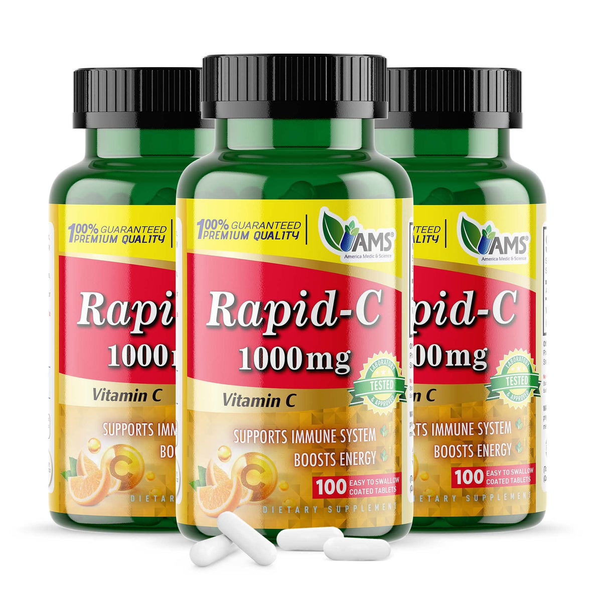 America Medic & Science Rapid-C 1000mg Complément Alimentaire 100 Comprimés - Vue de face