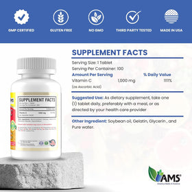 America Medic & Science Rapid-C 1000mg comprimés avec un verre d'eau