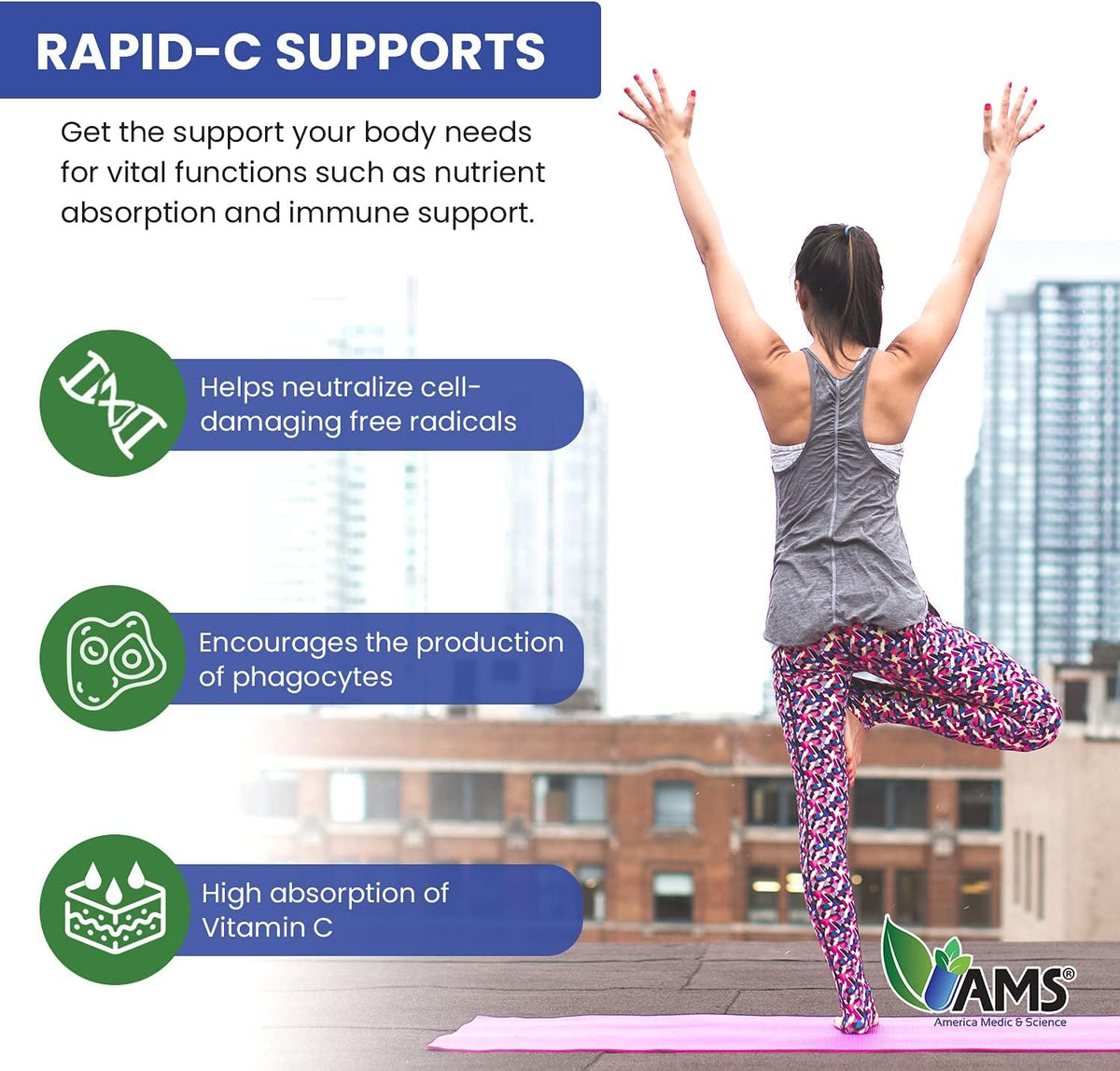 America Medic & Science Rapid-C 1000mg comprimés sur une table