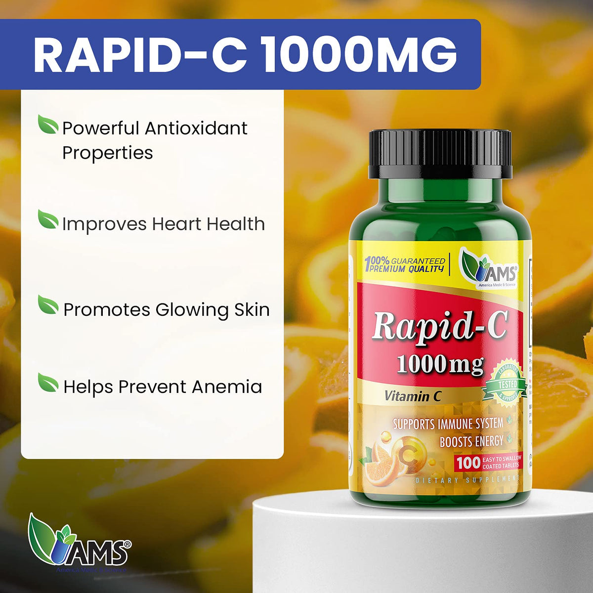 America Medic & Science Rapid-C 1000mg comprimés - vue de haut