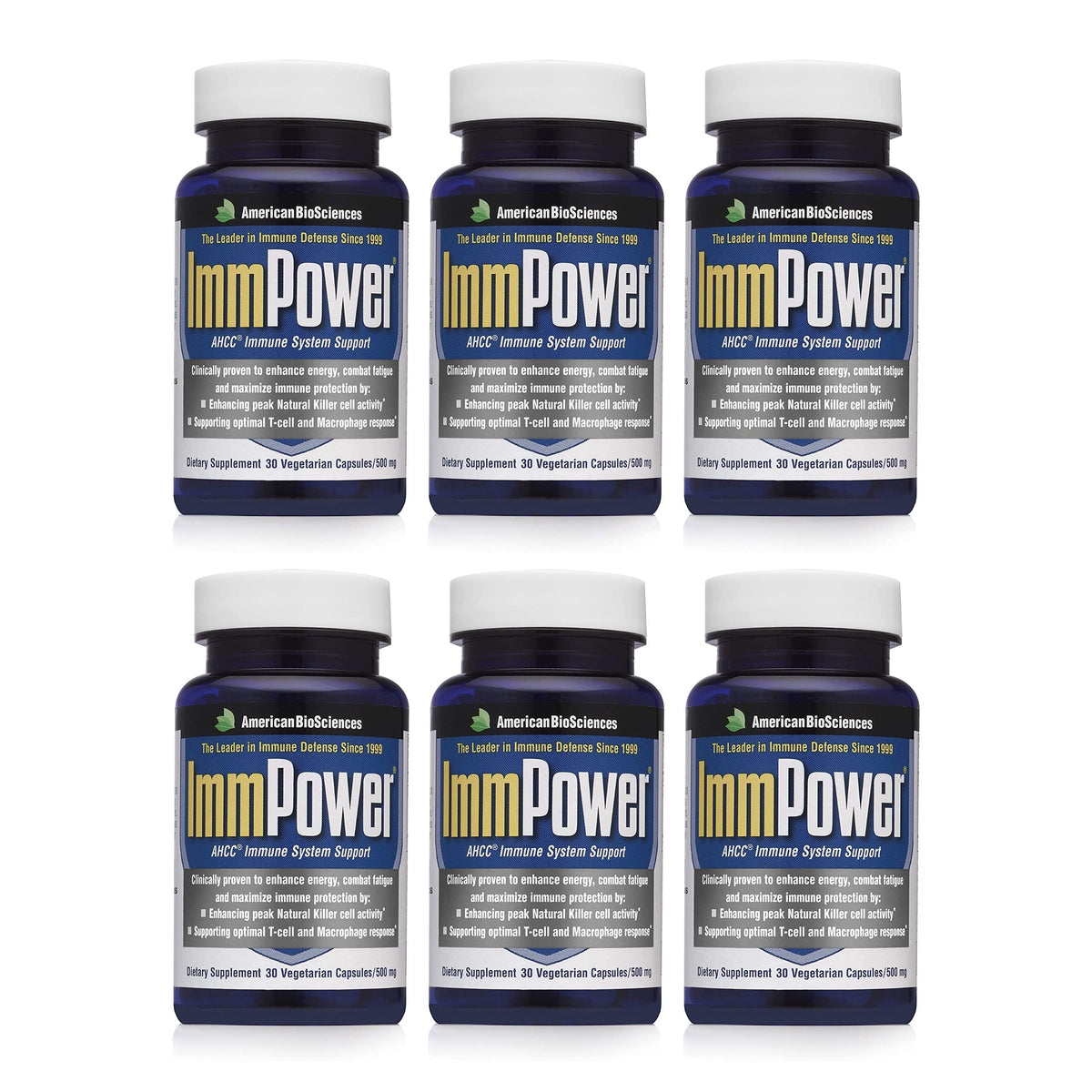 American BioSciences ImmPower 6-Pack 30 Capsules Végétariennes 500 mg vue de face