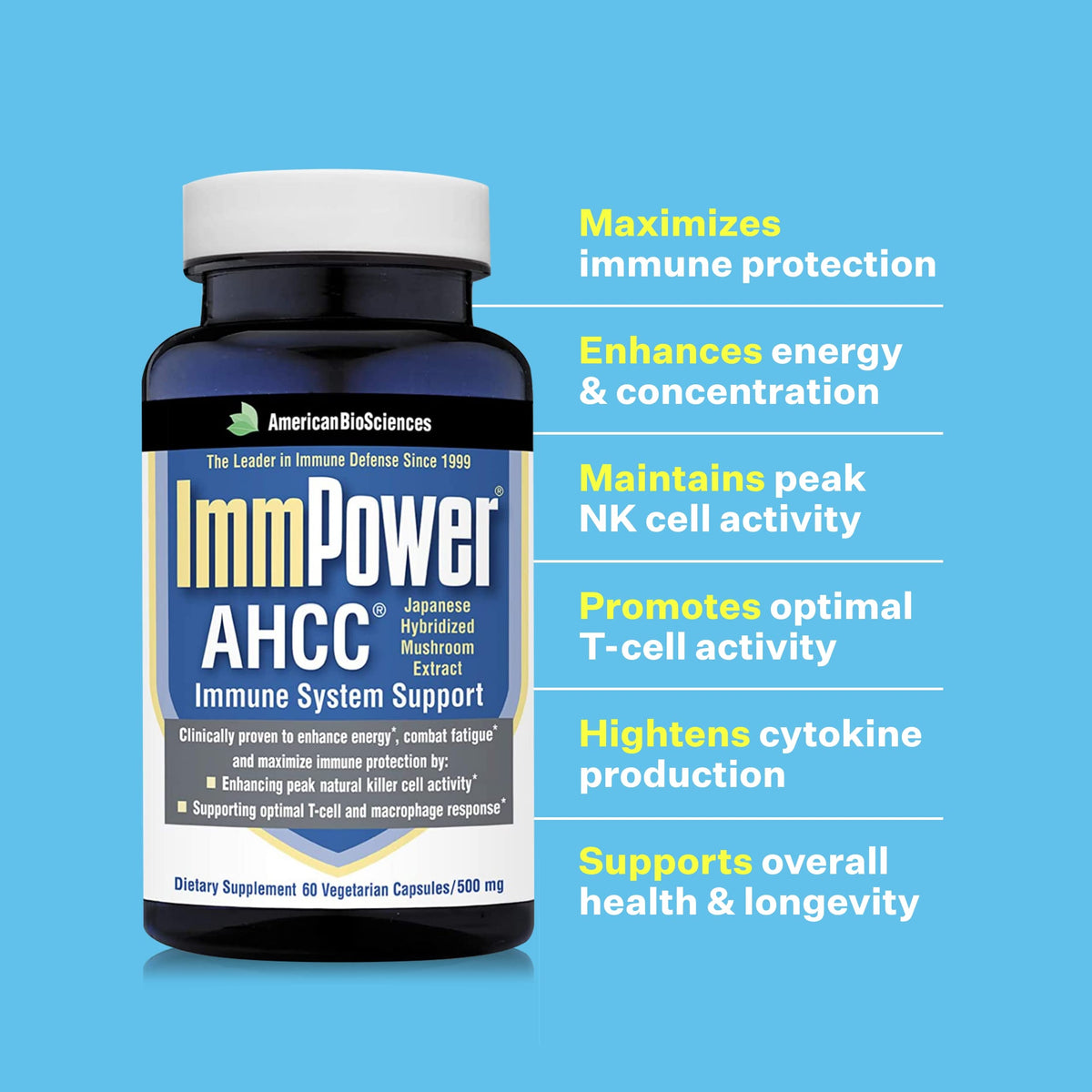 American BioSciences ImmPower AHCC 500mg capsule close-up
