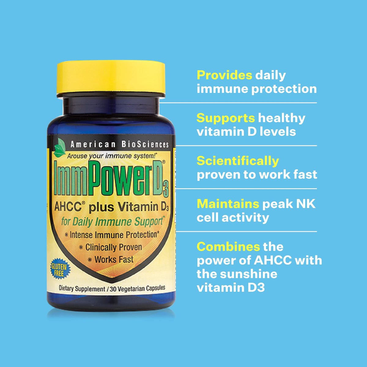 American BioSciences ImmpowerD3 AHCC + Vitamine D3, vue de côté